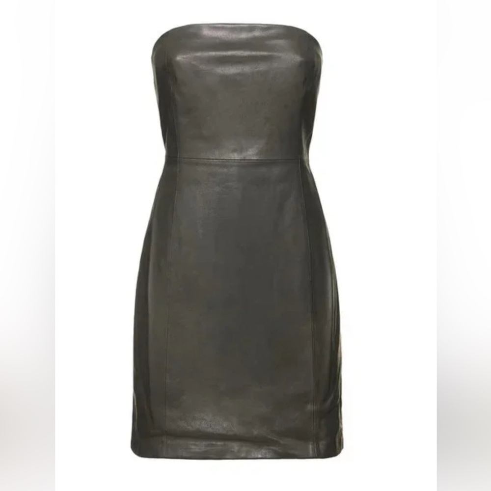 Theory strapless black lamb leather size 6 mini dress